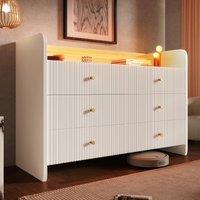 6-Drawer Sideboard with RGB LED Lighting, Fluted Design, Storage Cabinet for Bedroom, Living Room, Dining Room, 120L x 40W x 75H cm, White Aosom.UK