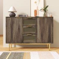 Sideboard Cabinet with 3 Drawers and 2 Doors, Multipurpose Wooden Chest of Drawers for Bedroom, Hallway, 120L x 40W x 76H cm, Dark Brown Aosom.UK