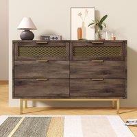 Sideboard Cabinet with 6 Drawers and Metal Handles, Multipurpose Storage Cabinets for Living Room, Hallway, 120L x 40W x 76H cm, Dark Brown Aosom.UK