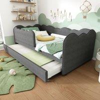 Upholstered Daybed with Pull-Out Trundle & Removable Front Rail, Space-Saving Sofa Bed for Compact Flats, 197L x 99W x 70H cm, Grey Aosom UK