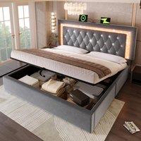 Smart Double Bed with Height-Adjustable Headboard, Stylish Bed Frame for Contemporary Bedrooms, 204L x 145W x 108H cm, Grey Aosom UK