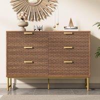 Embossed Design Wood Chest of Drawers with 6 Drawers, Living Room Sideboard with Anti-tip Design, for Hallway, 120L x 40W x 75H cm, Walnut Aosom.UK