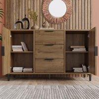 Modern Industrial Sideboard with Adjustable Feet, Combo Buffet Cabinet with Height-Adjustable Shelf, 120L x 40W x 76H cm, Dark Oak Aosom UK