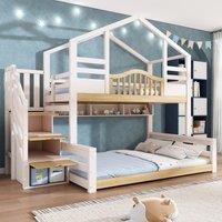 House-Shaped Bunk Bed with Staircase Storage, Space-Saving Kids Bed with Integrated Shelves, 244L x 140W x 206H cm, White+Natural Aosom UK