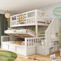 Twin Over Full Bunk Bed with Solid Pine and MDF Construction, Wooden Cabin Bed with Under-Bed Storage, 243L x 144W x 172H cm, White Aosom UK