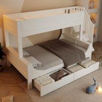 Children's Bunk Bed with Under-bed Pull-out Drawer, Ladder Cabinet Storage, Staircase Sleeper for Living Room, 246L x 141W x 150H cm, White Aosom UK