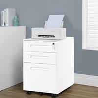 Mobile File Cabinet with 3 Storage Drawers, Lockable Casters, Enamel Finish, Steel Side Table for Office, Study, 41L x 52W x 60H cm, White Aosom.UK
