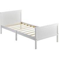 Pine Wood Bed Frame with Headboard and Footboard, Contemporary Single Bed for Kids or Guest Room, Bedroom Furniture, 199x96x82 cm, White Aosom UK