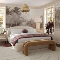 Textured Velvet Super King Bed with No Box Spring Required, Bed Frame with Pre-Cut Supportive Slatted Base, 235L x 219W x 99H cm, Cream Aosom UK