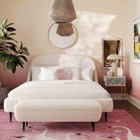 Denise Boucle King-Size Bed with Integrated Slatted Base, Bed Frame with Iron Legs and Anti-Slip Pads, 241L x 167.5W x 110.5H cm, Cream Aosom UK