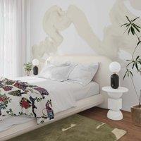 Ophelia Faux Wool King Bed Frame with Slatted Base and 2 Matching Bolster Cushions, Bed Base for Living Room, 236L x 218W x 97H cm, Cream Aosom UK