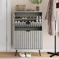 Streamlined Concealed Shoe Cabinet with 2 Flip Drawers, Secure Freestanding Storage Cabinet for Hallway Porch, 60L x 24W x 94H cm, Gray Aosom UK
