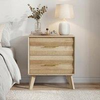 Modern Walnut-Effect Bedside Cabinet with 2 Drawers and Fluted Fronts, Retro Storage for Bedrooms and Offices, 57L x 40W x 57H cm, Walnut Aosom UK