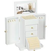 HOMCOM 4-Tier Jewellery Box with Mirror and 2 Drawers - White