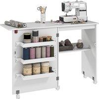 HOMCOM Folding Sewing Table, Drop Leaf Craft Table with Storage Bins, Open Shelf and Wheels for Small Space, White Aosom UK