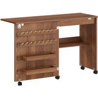 HOMCOM Folding Sewing Table, Rolling Craft Table with Storage compartments, Shelf and Lockable Casters for Small Spaces, Brown