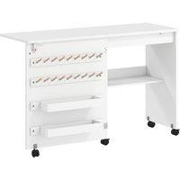 HOMCOM Folding Sewing Table, Rolling Craft Table with Storage compartments, Shelf and Lockable Casters for Small Spaces, White