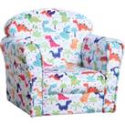 HOMCOM Children Armchair Kids Sofa Tub Chair Seat Cartoon Dinosaur Pattern Bedroom Flannel Wooden Fr