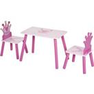 HOMCOM Kids' Wooden Table and Chair Set with Crown Pattern, Easy-Clean Surface, Ideal Gift for Girls Toddlers Aged 3 to 8, Pink