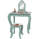 ZONEKIZ Kids Dressing Table with Mirror and Stool, Girls Vanity Table Makeup Desk with Drawer, Cute 