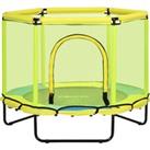 ZONEKIZ 140 cm Kids Trampoline, Hexagon Indoor Bouncer Jumper with Security Enclosure Net, Bungee Gy