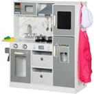 AIYAPLAY Toy Kitchen with Lights Sounds, Apron and Chef Hat, Ice Maker, Microwave, for 3-6 Years Old