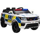 HOMCOM 12V Kids Portable Electric Ride On Police Car with Parental Remote Control Siren Flashing Lights USB Bluetooth for 3-6 Years White