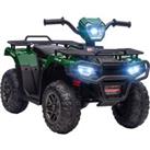 HOMCOM 12V Kids Quad Bike with Forward Reverse Functions, Electric Ride On ATV with Music, LED Headlights, for Ages 3-5 Years - Green