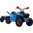 HOMCOM Electric Quad Bike for Toddlers, 6V with Back Trailer, Wear-Resistant Wheels, Suitable for 18-36 Months, Blue