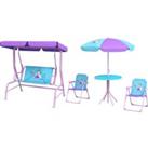 Outsunny 4PCs Kids Garden Furniture Set w/ 2 Seater Garden Swing Chair w/ Adjustable Canopy, Table and Chair Set w/ Parasol, for Toddler