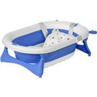 HOMCOM Baby Bath Tub, Collapsible, Foldable, Ergonomic Design with Cushion, Temperature-Sensitive Water Plug, Non-Slip Support Leg, Portable for 0-3 Years, Blue.