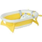 HOMCOM Foldable Baby Bath Tub, Ergonomic Portable Design with Cushion, Temperature Indicator, Non-Slip Legs for 0-3 Years, Yellow