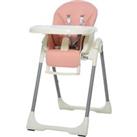 HOMCOM Foldable Baby High Chair Convertible to Toddler Chair Height Adjustable with Removable Tray 5-Point Harness Mobile with Wheels Pink
