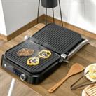 HOMCOM Health Grill & Panini Press, 2100W Electric Non-stick Grill with 180 Flat Open, Drip Tray, Removable Plate, Spatula and 8 Automatic Settings