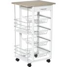 HOMCOM Kitchen Trolley, Rolling Utility Storage Cart with Four Basket Drawers, Side Racks & Whee