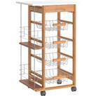 HOMCOM Rolling Kitchen Cart, Utility Storage Cart with 4 Basket Drawers & Side Racks, Wheels for