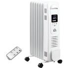 HOMCOM 1630W Digital Oil Filled Radiator, 7 Fin, Portable Electric Heater with LED Display, 3 Heat Settings, Safety Cut-Off and Remote Control, White