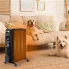 HOMCOM 2720W Digital Display Oil Filled Radiator 11Fin Portable Electric Heater w/ Built-in Timer Three Heat settings Safety switch Remote Control