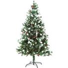HOMCOM 5ft Artificial Snow-Flocked Pine Tree Holiday Home Christmas Decoration with Red Berries - Green