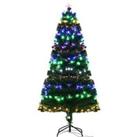 HOMCOM 6ft Pre-Lit Fiber Optic Christmas Tree W/ Star Tree Topper, Solid Metal Base, 220 Branch Tips, 6 Color LED Lights Decoration