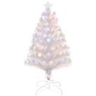 HOMCOM 3 Feet Prelit Artificial Christmas Tree with Fiber Optic LED Light, Holiday Home Xmas Decoration, White