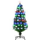 HOMCOM 4FT Pre-Lit Artificial Christmas Tree w/ Fibre Optic Baubles Fitted Star LED Light Holiday Ho