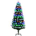 HOMCOM 6FT Pre-Lit Artificial Christmas Tree w/ Fibre Optic Baubles Fitted Star LED Light Holiday Home Xmas Decoration-Green