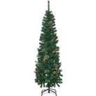 HOMCOM 5.5' Tall Pencil Slim Artificial Christmas Tree with Realistic Branches, 412 Tip Count and 21 Pine Cones, Pine Needles Tree, Xmas Decoration