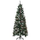 HOMCOM 6 Foot Snow Dipped Artificial Christmas Tree Slim Pencil Xmas Tree with 588 Realistic Branches, Pine Cones, Red Berries, Auto Open, Green