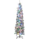 HOMCOM 7.5' Artificial Prelit Christmas Trees Holiday Dcor with Warm White LED Lights, Flocked Tips, Berry, Pine Cone