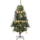 HOMCOM 5' Artificial Prelit Christmas Trees Holiday Dcor with Warm White LED Lights, Auto Open, Tinsel, Ball, Star