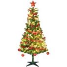 HOMCOM 6' Artificial Prelit Christmas Trees Holiday Dcor with Warm White LED Lights, Auto Open, Tinsel, Ball, Star