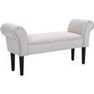 HOMCOM Small Linen Upholstered Ottoman Bench with Rolled Arm End, Elegant Wooden Legs, Compact Desig