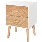HOMCOM Nordic Style 2 Drawers Side Cabinet Wooden Bedside Table Storage Chest Scandinavian Home Furniture